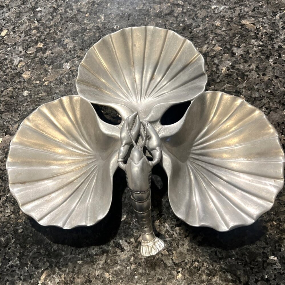 Vintage Silver Aluminum 3 Shell Lobster Platter